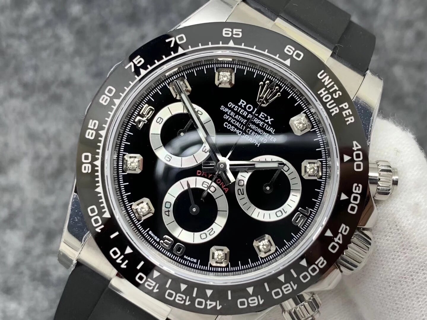 Rolex Clone Store | Daytona Black Ceramic Bezel Black Dial On Rubber Strap